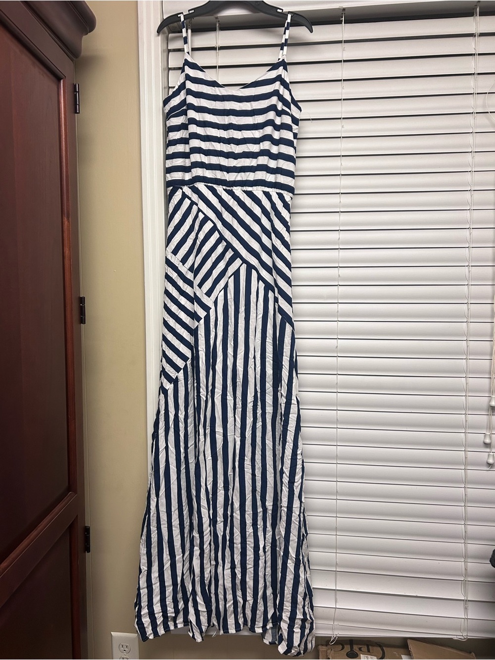 Doe & Rae Navy and White Striped Maxi Dress